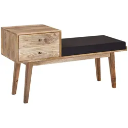 KADIMA DESIGN Sitzbank Stoff / Massivholz Bank 120x65x40 cm im Retro Stil, Flur Polsterbank mit Stauraum, Gepolsterte Stoffbank Aufbewahrung Schwarz, Kleine