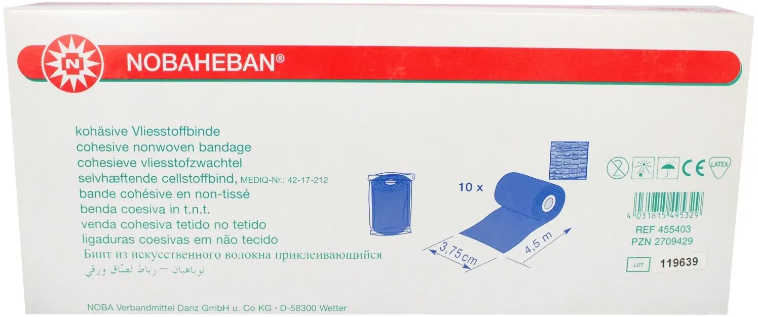 Noba Nobaheban kohäsive Kompressionsbinde blau / 3,75 cm x 4,5 m / 10 Stück