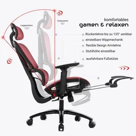 Trisens Bürostuhl in moderner Mesh-Optik mit Fußstütze ergonomischer Drehstuhl mit Nacken und Lordosenstütze - Gamingstuhl mit atmungsaktiver Netzrückenlehne und Wippfunktion