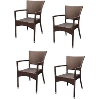 4x KONWAY® ROM Stapelsessel Mokka Premium Polyrattan Garten Sessel Stuhl Set