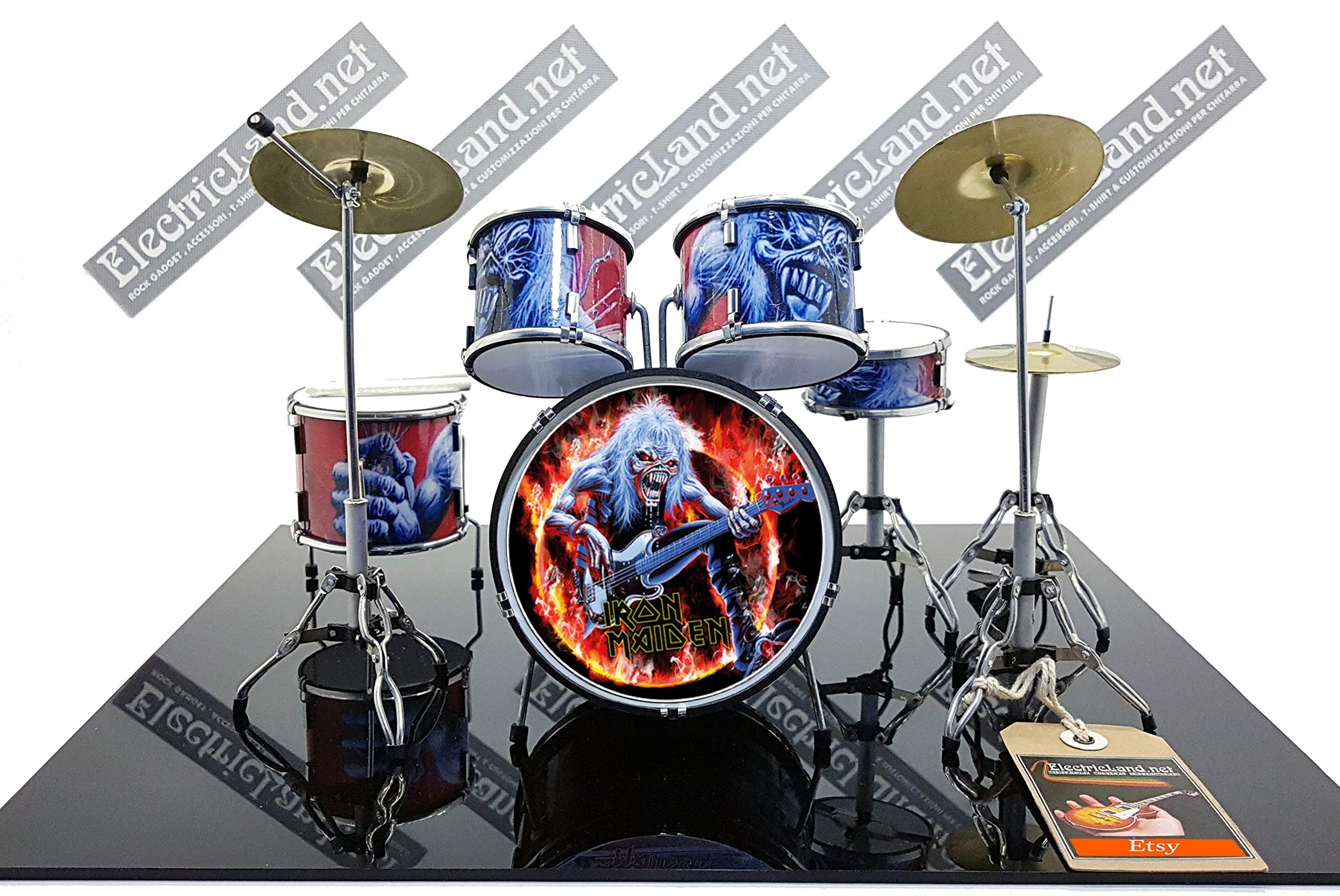 Mini Drum Kit Iron Maiden Fear of The Dark Tribute Miniaturen Rock 25cm Modellskala 1:4 Sammlerbox Schlagzeugset Sammlermodell