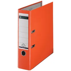 LEITZ Ordner A4, 80mm Rücken, orange. 180° Ordner Präzisionsmechanik. Auswechselbares Rückenschild. Maße: 318 x 285 mm.