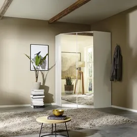 Rauch Möbel Nidda, Eckschrank mit 2 Spiegeltüren, Eckkleiderschrank Kleiderschrank Schrank mit Stauraum, Drehtürenschrank, 2-türig, Farbe Alpinweiß, 117x197x104cm