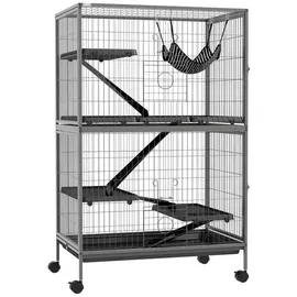 PawHut Kleintierkäfig mit ausziehbarem Tablett Hängematte, Rampen, Rollen für Eichhörnchen, Chinchilla