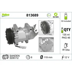 Kompressor Klimaanlage VALEO 813689 für Citroën Peugeot Partner Xsara 206+ 307