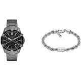 Armani Exchange Herrenuhr Grau und Armband Silber, Edelstahl, Set