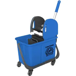 CleanSV Wischset blau Laschenmop 40 cm, Reinigungswagen 20 Liter, Presse, Laschenmophalter, 3 x Laschenmop Baumwollmop, 2 Microfasermop Teleskopstiehl