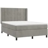 vidaXL Boxspringbett mit Matratze & LED Hellgrau 140x200 cm Samt