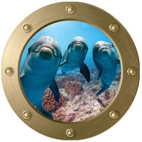 3D Sea Life Wandaufkleber Delfin U Boot Fenster Fliesenaufkleber Unterwasser Welt Fliesensticker Wandtattoo Bullauge Deko für WC Bade Wohnzimmer Schlafzimmer