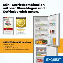 Exquisit Kühl-Gefrierkombination KGC5265-70-010E inoxlook | Nutzinhalt: 269 L | 4* Gefrieren | Innenbeleuchtung