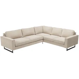 PLACES OF STYLE Ecksofa »Pinto, XXL, 250/290 cm, langer Schenkel, Ottomane«, Cord, Chenille, Lederoptik, mit Keder, Metallfüße, Wellenunterfederung