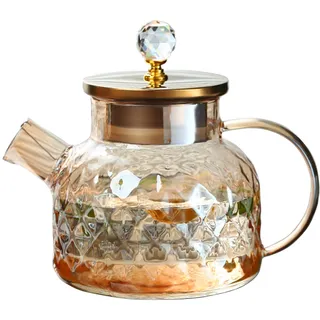 Teekanne aus Glas, 1L, mit Edelstahl Deckel