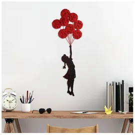 Asir Wanddekoration 100x34 cm Mädchen Metall/Moos - Rot/Schwarz