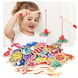 Tinisu Lernspielzeug Kinder Holz Angeln Spielzeug Magnetisches angeln 15 Teile bunt