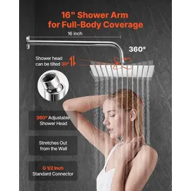 Vevor Duscharmatur Regenduschsystem fürs Badezimmer Duschsystem mit 254 mm quadratischen Regenduschkopf & Handbrause, wandmontierte Badezimmerarmaturen mit Messingventil & Zierset, Silberchrom