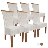 Esszimmer-Stühle Set Rattanstühle Perth 6 Stück weiß Korbstühle nachhaltig