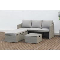 VILLANA 3-Sitzer Sofa, grau, Stahl/Polyrattan, für 3 Personen, inkl. Aufbewahrungsfächern & Fußstützen