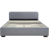 [en.casa] Polsterbett Nofrenna Doppelbett mit 4 Schubladen 140 x 200 cm Leinen Grau Kunststoff, Rechteckig, 140x200 Schlafzimmer, Betten, Polsterbetten