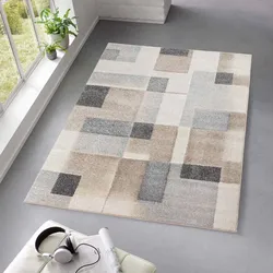Moderner Designerteppich TC-Fashion 6114 Karos in grau, beige und blau