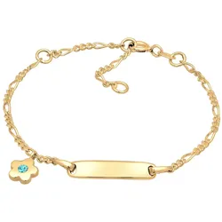 Elli Kinder ID-Armband Schild Blume Geburt 925 Silber goldfarben Damen 