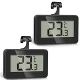 AiQInu 2 Stück Mini Thermometer Kühlschrank Digital, Magnetische Kühlschrankthermometer Mit Haken, Gefrierschrank Thermometer LCD-Anzeige Lesen, Thermometer mit Frost Alarm für Zuhause, Schwarz