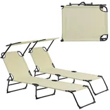 [casa.pro] 2x Sonnenliege 190cm beige mit Sonnendach Gartenliege Strandliege