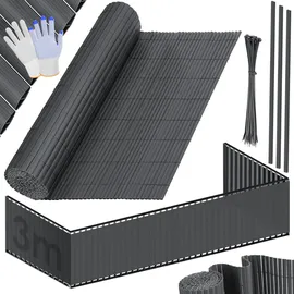 Kesser Sichtschutzmatte 80 x 300 cm Schwarz PVC