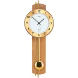 AMS. Pendeluhr 5266-18, Funk, aus Buchenholz, mit Messingstäben, weißem Zifferblatt, goldenem Ziffernring und Mineralglasabdeckung