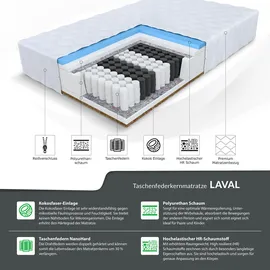 Fdm Laval MAX Taschenfederkernmatratze 180 x 200 cm 9-Zonen Matratze Härtegrad H3/H4 (Mittelhart/Hart) 26 cm Höhe Hybrid Foam Kokosfasereinlage Federkern Bezug Abnehmbar Waschbar TFK