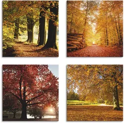 Leinwandbild ARTLAND "Herbstlandschaft", braun (farbe bild(er): braun), B:20cm H:20cm, Canvas, Leinwand, MDF, Bilder, 4er Set, verschiedene Größen