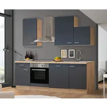 Flex-Well Exclusiv Küchenzeile Morena 220 cm Basaltgrau Matt - San Remo Eiche