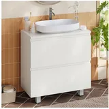 MSMASK Waschbeckenunterschrank Badezimmerschrank Unterschrank Waschbecken mit 2 Große Schubladen 60 x 30 x 56 cm weiß 60 cm x 56 cm x 30 cm