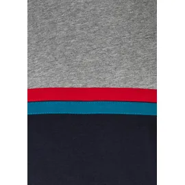 LE JOGGER LE JOGGER, Pyjama in grau-meliert-navy, | Gr. 48/50 (M), bunt (grau, meliert, navy), Jersey, Obermaterial: 100% Baumwolle, unifarben, Basic, bequem kurz, Rundhals, Kurzarm abgesteppte Kante, Homewear-Sets, Schlafanzug mit Colorblock