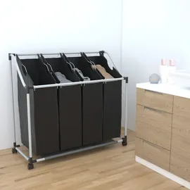vidaXL Wäschekorb mit 4 Taschen Creme Stahl