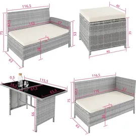 Tectake Barletta Rattan Lounge hellgrau/creme