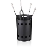 Relaxdays Kaminbesteck 5-tlg. Set Metall 0,56 x 0,22 m im Eimer schwarz/silber
