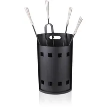 Relaxdays Kaminbesteck 5-tlg. Set Metall 0,56 x 0,22 m im Eimer schwarz/silber