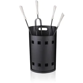Relaxdays Kaminbesteck 5-tlg. Set Metall 0,56 x 0,22 m im Eimer schwarz/silber
