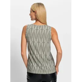 Heine Shirttop HEINE, Damen, Gr. 48, grün (khaki, ecru, bedruckt), 95% Viskose, 5% Elasthan, bedruckt, gemustert, V-Ausschnitt, Tops Shirttop