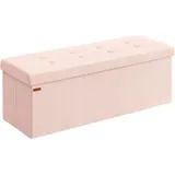 SONGMICS Sitzbank mit Stauraum, klappbarer Fußhocker, 38 x 110 x 38 cm, Bettbank, Staufach, 300 kg Tragfähigkeit, Wohnzimmer, Schlafzimmer, Eingangsbereich, Jelly Pink