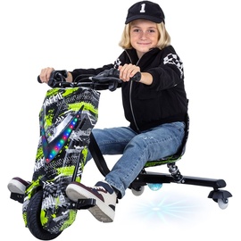 Actionbikes Motors Elektro-Drift-Trike für Kinder, Drift-Scooter, bis zu 15km/h, drosselbar, Hupe, LED-Driftrollen 360° (Grün Polo)