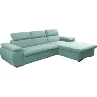 MOEBLO Ecksofa Nilux, Sofa Couch L-Form Polsterecke für Wohnzimmer, Schlafsofa Sofagarnitur Wohnlandschaft, Modernes Ecksofa mit Schlaffunktion, Bettkasten & verstellbaren Kopfstützen – frei im Raum stellbar, mit Bettkasten und Schlaffunktion grün
