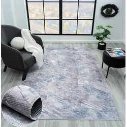 Teppich "Remy", blau (grau,blau), B:160cm H:10mm L:230cm, Polyester, MYFLAIR MÖBEL & ACCESSOIRES, Teppiche, bedruckt, modernes Design, In- & Outdoor geeignet, waschbar
