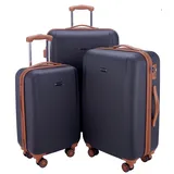 Hauptstadtkoffer - Wannsee - 3er Koffer-Set Trolley-Set Rollkoffer Reisekoffer, TSA, (S/M/L), Dunkelblau/Braun