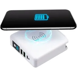 forcell Multifunktionsladegerät 4in1 15W mit USB/USB typ C, Powerbank 8000mAh und kabelloses Laden in einem