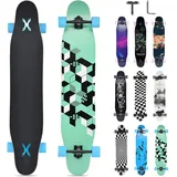 Opurtdor Longboard 118CM Profi Skateboard Komplettes Cruiser Trick 8 Etagen Ahornholz Wood Schwarzes Longboard für Anfänger Erwachsene Teens Mädchen Jungen (3D Kariert)