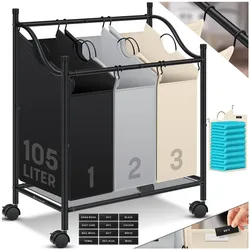 KESSER® Wäschekorb Wäschesammler Wäschesortierer mit abnehmbaren Stofftaschen   Wäschebox mit 12 Waschhinweisen 360° Rollen mit Bremse Wäsche-Sortiersystem Wäschewagen
