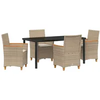 VidaXL 5-teiliges Garten-Ess-Set mit Kissen Beige Poly-Rattan