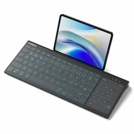 Inateck Tablet Tastatur, 2-IN-1 Ziffernblock&TouchpadVersteckter Ständer, 3 BT-Kanäle, 7-Farben Hintergrundbeleuchtung,Kompatibel mit iPadOS/Samsung/Android/Windows