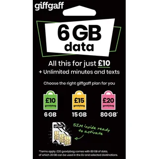 Giffgaff SIM-Karte £5 Bonus,Multi Size Standard Micro Nano. £5 Bonus Guthaben hinzugefügt, Tablets, Android & GPS Tracker